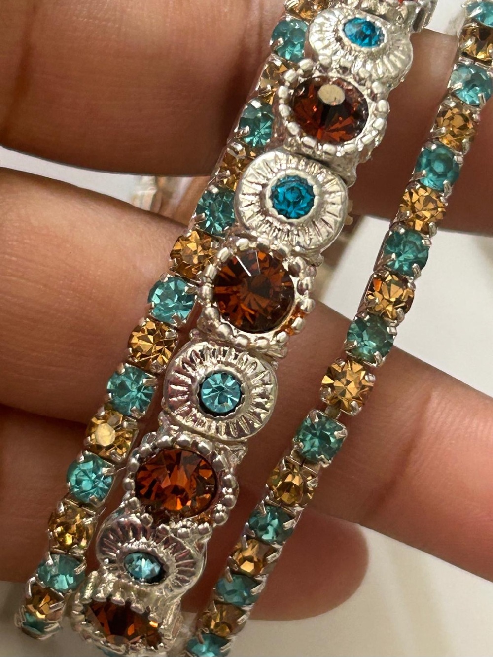 Crystal Stretch Bracelet Set - Turquoise & Amber